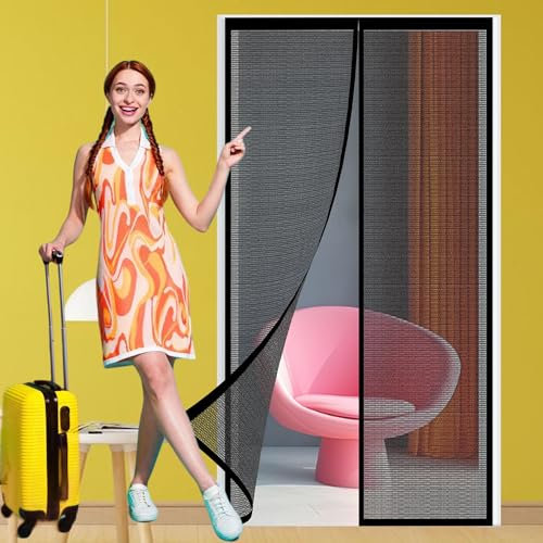 Zanzariera Magnetica per Porta Blindata 106 x 255 cm con Adesivo, Facile da Installare Tenda Zanzariera Porta Finestra per Corridoi Porte Patio, Nero