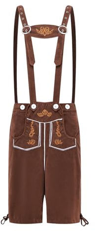 Vhersily Traje tradicional de los pantalones del festival de la cerveza popular Oktoberfest hombre pantalones cortos bávaros con tirantes alemán vestido tirolés Lederhosen bávaro marrón de discoteca