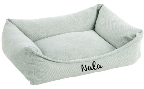 Personalisierbares Baldar Rechteckiges Hundebett 80×67×22 cm (M) Grün – orthopädisch mit Memory-Foam-Flocken & rutschfester Unterseite – für mittelgroße Hunde – personalisiert mit Namen – Petslino