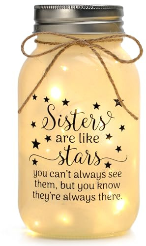 Sister Birthday Gifts Large 30oz Mason Jar Night Lights for Mothers Day, Valentines, Thanksgiving, Christmas Mason Jar with Warm Lights, Presents for Sisters, Sister in Law Gifts