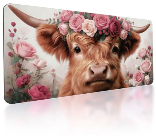 TNKBREEZE Große Schreibtischunterlage Büro Mousepad Mit Rutschfester Basis 80x40cm Tischmatte Für Tastatur Maus Laptop Computer Gaming Zuhause In Landschaft Rosa Design
