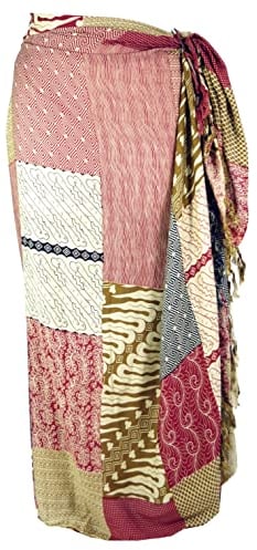 GURU SHOP Bali Sarong, Wandbehang, Wickelrock, Sarongkleid Patchwork Print, Herren/Damen, Wine, Synthetisch, Size:One Size, 160x120 cm