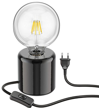 ledscom.de Tischlampe TIPO Porzellan rund schwarz Kugel inkl. E27 G125 Filament Lampe 7,123W warm-weiß 838lm