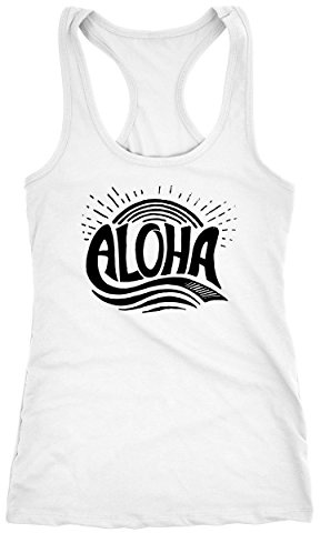 Neverless Damen Tank-Top Aloha Wellen Surfing Sommer Racerback Weiss S