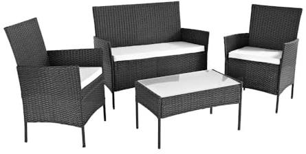 Neo® 4 Piece Rattan Outdoor Furniture Sofa Table Chair Set Garden Patio Conservatory Available in Black or Grey (Black)