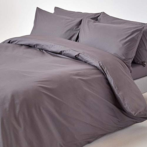 HOMESCAPES Dark Grey Pure Egyptian Cotton Duvet Cover Set Super King 200 TC 400 Thread Count Equivalent 2 Pillowcases Included Quilt Cover Bedding Set