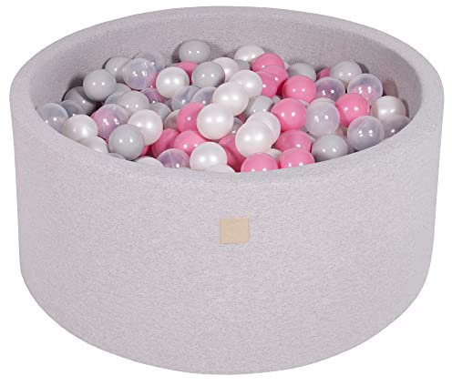 MEOWBABY Piscina de Bolas 90X40cm/300 Bolas ∅ 7Cm Piscina de Bolas Certificada para Niños Hecha en EU (90 x 40 cm/Gris Claro: Transparente/Rosa Pastel/Blanco Perla/Gris)