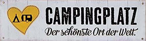 Vintage Retro Metallschild, Modell: CAMPINGPLATZ.., Maße 30 x 9 cm, weiß, ideal für Camper, Zelter, Caravaner, Wohnmobilisten, oder einfach Zuhause.