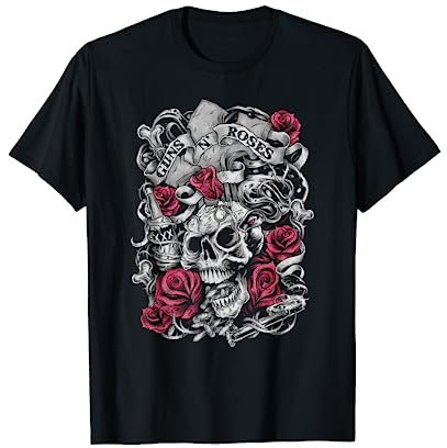 Guns N' Roses Official Flourish Skull Pink Roses T-Shirt
