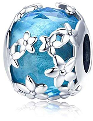 Murano Glass Bead Sterling Silver Core Charms For Pandora Charm Bracelets (Blue Glass Bead)