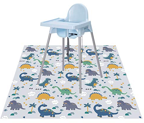 Baby Splat Floor Mat for Under High Chair/Arts/Crafts by CLCROBD, 51 Waterproof Anti-Slip Food Splash Spill Mat for Eating Mess, Washable Floor Protector and Table Cloth (Dinosaur)