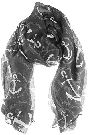 Glamour Girlz Damen Schal mit Anker-Aufdruck, weich, groß und klein, Schwarz