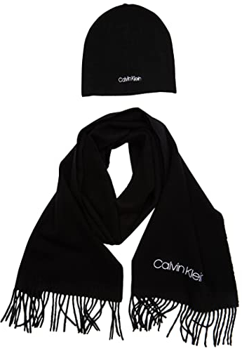 Calvin Klein Herren Basic Wool Beanie+Scarf K50K507552 Geschenkpackungen, Schwarz (Ck Black), OS (2er Pack)