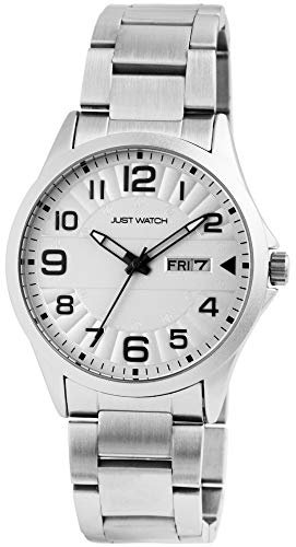 Just Watch Herren Uhr Edelstahl Armband Leuchtzeiger Datum Analog Quarz JW20114 (silberfarbig)