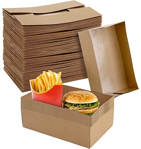 DEAYOU 50 Pack Food Paper Trays, Kraft Food Containers, Paperboard Food Box Tray for Party, Brown Fast Food Holders for Stadium, Theater, Nacho