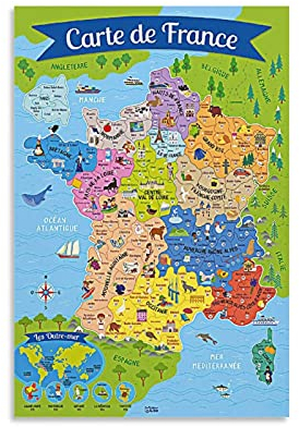 Poster Frankreich für Kinder, dekoratives Gemälde, Leinwand, Wandkunst, Wohnzimmer, Poster, Schlafzimmer, Malerei, 60 x 90 cm