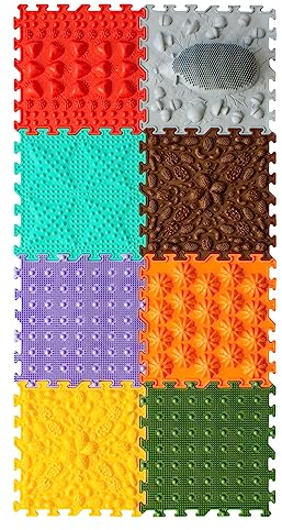 ORTO NATURE 8-teiliges Sensorik-Puzzle-Matten-Set – Orthopädische Massagematte für Kinder, Erwachsene & autistische Kinder, Sensorik-Spielzeug, Sinnesmatten, Strukturmatten (Igel Hier)