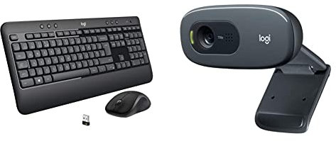 Logitech MK540 Advanced Wireless Keyboard and Mouse Combo - Black & C270 HD Webcam, 720p/30fps, Widescreen HD Video Calling, Light Correction, Noise-Reducing Mic - Black