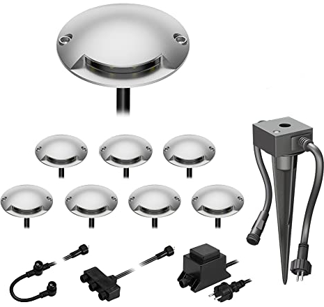 ledscom.de LED Boden-Aufbau-Leuchte Bunda, 1-flammig, mit Dämmerungssensor für außen, befahrbar, warm-weiß, 8er Set