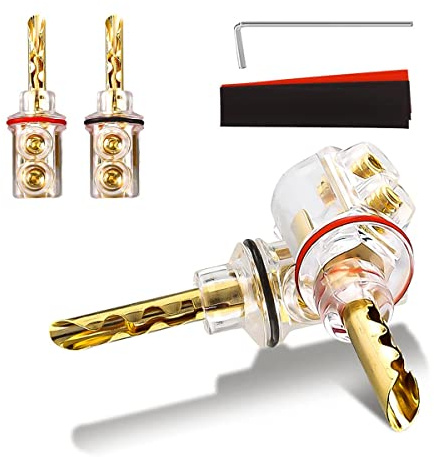 Brollitest 4Pcs Bfa Speaker Plugs, Banana Plugs,Gold Plated Speaker Plug Connectors Screw Locking BFA Banana Plug for Speaker Wire Cable