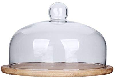 XOOPIT Tapa para el microondas,Servidor, Plato de Madera para Aperitivos y Tapa de Cristal, Bandeja para postres de Fiesta con cúpula de Queso y sándwich Retro 18/21/24/26CM