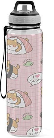 linqin Damen Fahrrad Wasserflasche für Herren Jungen Mädchen Shiba Inu Sushi Wasabi 900 ml Wasserflaschen