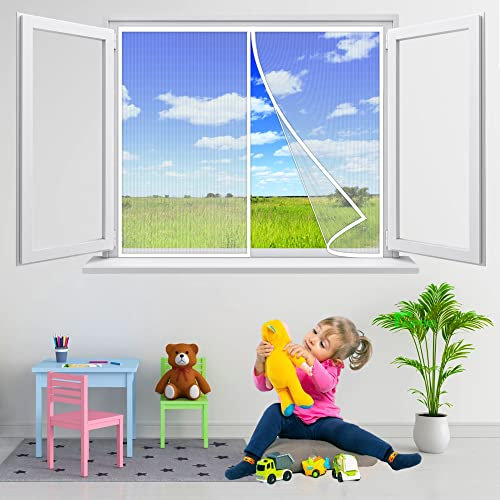 Magnet Fliegengitter Fenster Insektenschutz, 130x105 cm Extra Starke Magnete Full Frame Klettverschluss Insektenschutz Vorhang Fenster für Wohnzimmer BalkonFenster, Weiß P