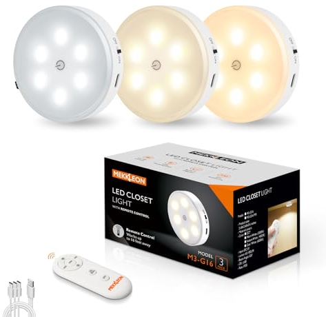 MEKKLEON Spot lampe LED Rechargeable USB avec Télécommandes,[Lot de 3] Veilleuse Cuisine Sans Fil Escalier,3 Couleurs Dimmable,Magnétique,LED Sans Fil pour Cuisine,Couloir,Escalier,Placard(CCT)