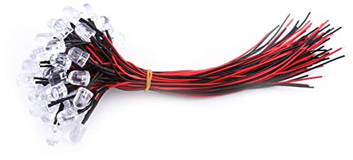 50 Stück LED-Emissionsdiodenlichter, 3 Mm, 5 Mm, 10 Mm, Einzelne LED-Lichter, Weiß, Rot, Blau, Grün, Mini-LED-Kit, Vorverdrahtet DC 9–12 V, Kleine LED-Lichter Zum Basteln(White Light-10mm)