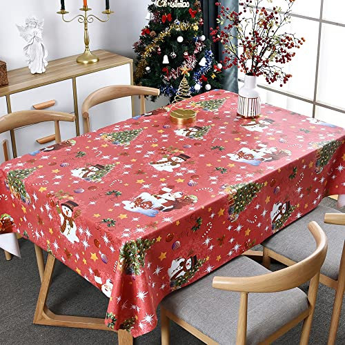 Plenmor Weihnachts Tischdecke Weihnachten Rot, Wachstischdecke Table Cloth Waterproof Wachstuchtischdecke Wachstuch Tischdecke Rechteckig für Weihnachten (Weihnachten Rot, 137 x 215 cm)