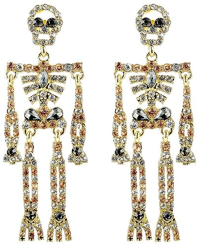 Halloween Totenkopf Ohrringe - Funkelnde Strass Anhänger, Gruselige Gothic Statement Schmuck für Damen Mädchen - Tag der Toten Cosplay Party Zubehör