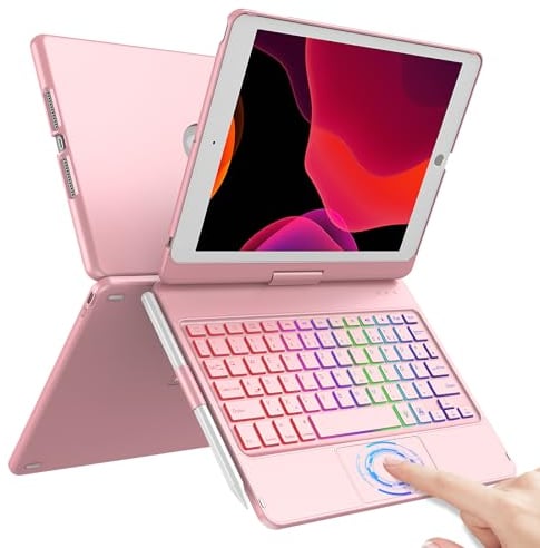 CC Store Hülle mit Tastatur für iPad 10.2, 360° Drehbare Touchpad Tastatur für iPad 9/8/7 Generation, Kabellose Bluetooth Trackpad Keyboard mit 7 Hintergrundbeleuchtung, Auto Sleep/Wake,QWERTZ Layout