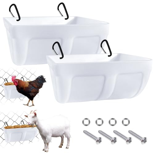 2 Pack 4.5 Quart Hühnerfuttertrog, hängende Futtertrog mit Clips, Huhn Wasserspender, hängende Hühner Tränke für Ziege Ente Hund Schaf Ferkel Gans, Geflügel Futtertrog für Vieh