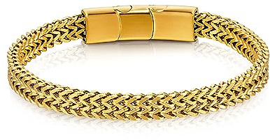 LUCKY2+7 - Bracciale da uomo in acciaio inox con maglia di estensione e fibbia magnetica, colore nero argento