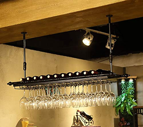 Regale Decken-Weinregal, höhenverstellbar, Wandbehang, Flaschenhalter aus metallischem Eisen, Weinglashalter, Kelchregal, kreative Bar-Dekoration im Retro-Stil, 60/80/100/120 cm, Größe (Rot