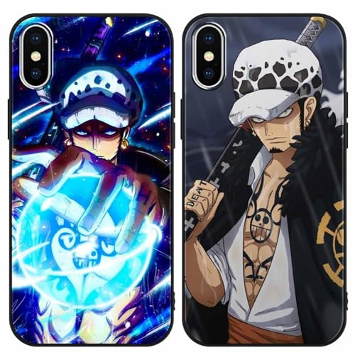 PBNDJVG 2 Stück Handyhülle für Apple iPhone X/XS Hülle 5.8 Zoll, Anime One Piece Law mit Motiv Designs Manga Case Schutz Schutzhülle Stoßfest TPU Weich Ultra Dünn Cover -Schwarz5