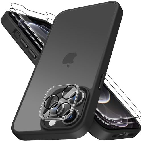 Mootobo for iPhone 12 Pro Max Case, 4 in 1 [Military-Grade] Shockproof Phone Bumper Cover, built-in 2 HD Screen Protector +1 HD Lens Protector for 12 Pro Max 6.7 inch - Black