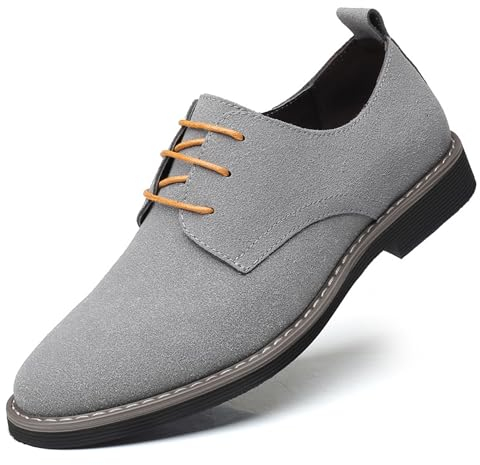 Asifn Oxford Zapatos Casuales con Cordones de Cuero de Gamuza clásico para Hombre Zapatos Bajos de Terciopelo de Negocios británicos Transpirables （Gris,42 EU