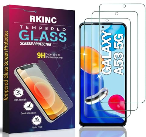RKINC 3 Stück, Panzerglas Schutz Glas für Samsung Galaxy A53 5G, Panzer HD Displayschutzfolie, 0,33 mm kratzfest, splitterfrei, blasenfrei, lebenslangeGarantie