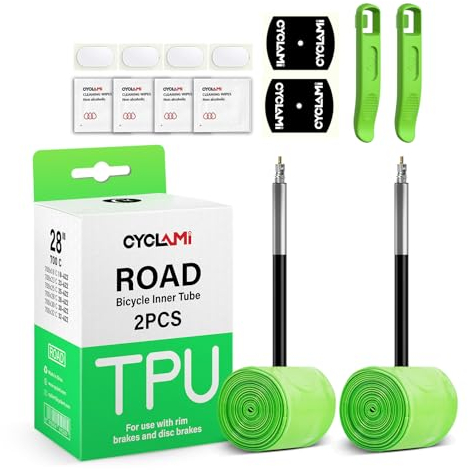 CYCLAMI 2er-Pack 30g TPU Fahrrad Rennrad Schlauch 700 x18/23/25/28/30/32c FV-Ventil 85mm Im Lieferumfang 4 Stück Reparatursatz für TPU-Innenschläuche