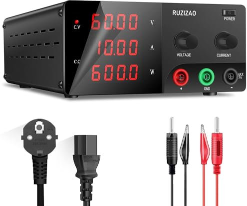 RUZIZAO Fuente de Alimentación Regulable 60V 10A 600W con Mando Codificador, Pantalla LED de 4 Dígitos para Laboratorio de Banco