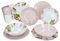 Mäser Ossia Exotic Tearose Service de petit-déjeuner 12 pièces rose I 4 assiettes de 330 ml et 4 gobelets de 300 ml pour 4 personnes I Décor tropical I Vaisselle en faïence pour le petit déjeuner et
