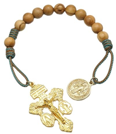 Ein Jahrzehnt Tasche Rosenkranz Saint Benedict Medal Rosenkranzperlen Katholische Olivenholz Gebetsarmband Für Frauen Männer
