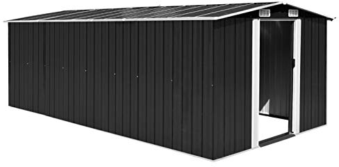 Homgoday Gerätehaus Geräteschuppen Garten Schuppen Gartenhaus Metall Schuppen mit Schrägdach Lagerschuppen Geräteschrank für Garten Terrasse 257x489x181 cm Metall Anthrazit