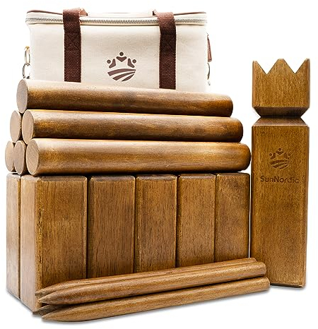 SunNordic Kubb Wikinger Wurfspiel, Schwedisches Schachspiel Aus Hochwertigem Gummibaumholz, Inklusive Tragetasche Aus Segeltuch Und Spielanleitung – Robustes Kubb Yard-Spiel FüR Kinder Und Erwachsene