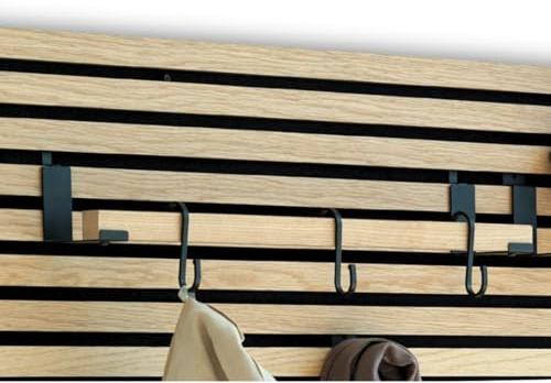 Steinmine - Designmanufaktur Eichenholz Kleiderstange und Haken für Garderobenpaneel - Kompatibel mit Akustikpaneel-Lamellenwand, 55 cm (Für Quermontage Akustikpaneele)