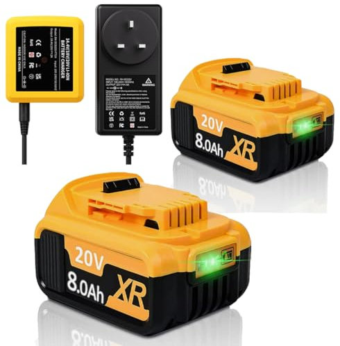 High capacity 18V 8.0h/8000mAh 2X 18V/20V Li-Ion + DCB200 Split charger replacement for Dewalt 18V battery DCB200 DCB184 DCB101 DCB107 DCB112 DCB105 DCB115 DCB203