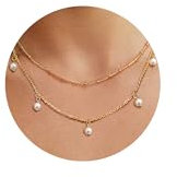 Dochais Damen Layered Anhänger Kette, Hypoallergene 14K Gold Vergoldet Zarte Mehrreihige Halskette, Wasserfest Einstellbare Kette mit Perlen/Coin/Herz/Zirkon, Modeschmuck Kette Gold für Frauen
