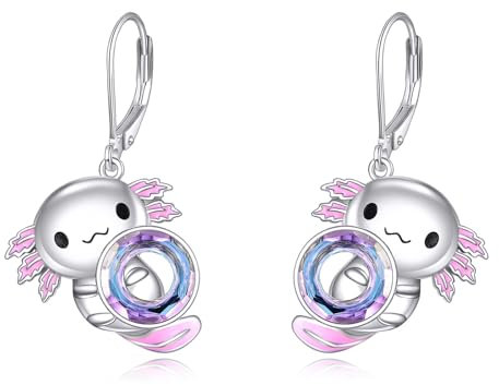 Axolotl Ohrringe für Damen Sterling Silber Salamander Ohrringe Axolotl Schmuck Kristall Ohrringe Geschenke für Damen