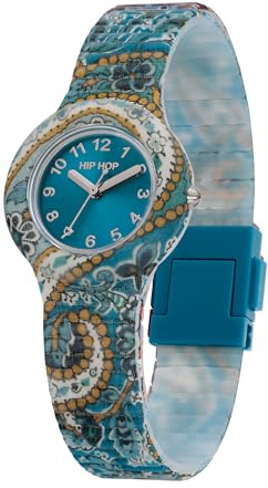 HIP HOP, Kollektion Paisley, Damenuhr mit Armband aus hypoallergenem Silikon und Paisley-Stoffen, Gehäuse 32 mm, wasserfest, Sunray-Verarbeitung, Armband